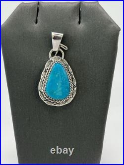 Turquoise Teardrop Pendant Sterling Silver Bail Navajo Avin Joe PD2018