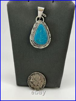 Turquoise Teardrop Pendant Sterling Silver Bail Navajo Avin Joe PD2018