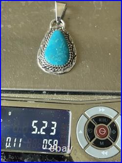 Turquoise Teardrop Pendant Sterling Silver Bail Navajo Avin Joe PD2018