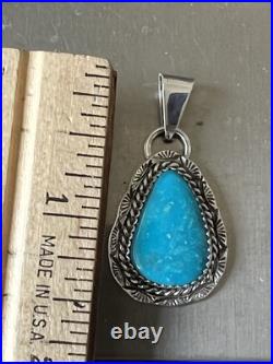 Turquoise Teardrop Pendant Sterling Silver Bail Navajo Avin Joe PD2018