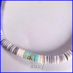 Turquoise and Shell Heishi Necklace Native American Navajo Sterling Silver 16