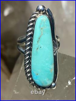 Turquoise ring Size 8 long Navajo flower sterling silver