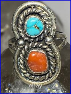 Turquoise ring coral size 7.50 Navajo sterling silver women