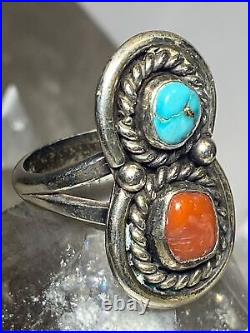 Turquoise ring coral size 7.50 Navajo sterling silver women