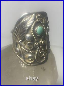Turquoise ring leaves Navajo sterling silver women men