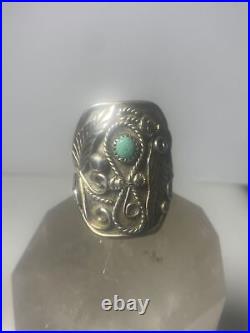 Turquoise ring leaves Navajo sterling silver women men