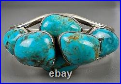 UNIQUE Vintage Navajo Sterling Silver Stacked Turquoise Cuff Bracelet