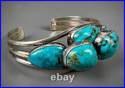 UNIQUE Vintage Navajo Sterling Silver Stacked Turquoise Cuff Bracelet