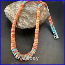 USA Spiny Oyster Turquoise Graduated Navajo Sterling Silver Necklace 18273