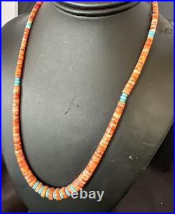 USA Spiny Oyster Turquoise Graduated Navajo Sterling Silver Necklace 18273
