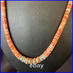 USA Spiny Oyster Turquoise Graduated Navajo Sterling Silver Necklace 18273