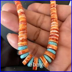 USA Spiny Oyster Turquoise Graduated Navajo Sterling Silver Necklace 18273