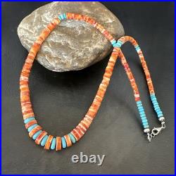 USA Spiny Oyster Turquoise Graduated Navajo Sterling Silver Necklace 18273
