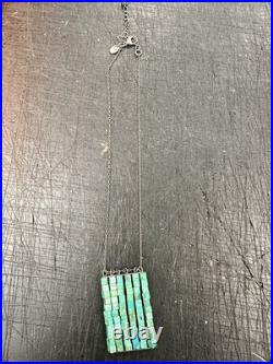 Unique Square Bead Turquoise and sterling silver Sherzada necklace pendant