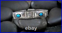 Unisex Navajo Sterling Silver Shadow Box Turquoise Hinge Link Bracelet
