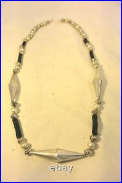 Unsigned Navajo NECKLACE withBLACK CORAL & Sterling Silver Bench & Cone Beads
