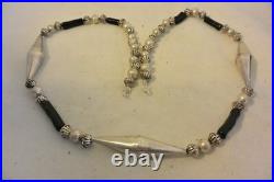 Unsigned Navajo NECKLACE withBLACK CORAL & Sterling Silver Bench & Cone Beads