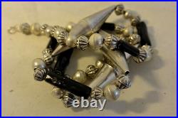 Unsigned Navajo NECKLACE withBLACK CORAL & Sterling Silver Bench & Cone Beads