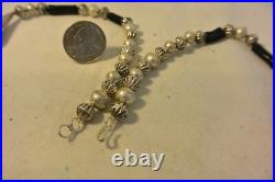 Unsigned Navajo NECKLACE withBLACK CORAL & Sterling Silver Bench & Cone Beads