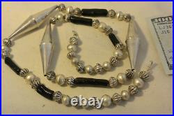 Unsigned Navajo NECKLACE withBLACK CORAL & Sterling Silver Bench & Cone Beads