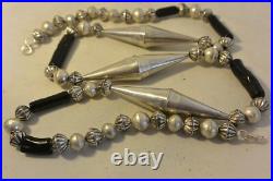 Unsigned Navajo NECKLACE withBLACK CORAL & Sterling Silver Bench & Cone Beads