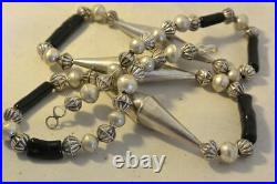 Unsigned Navajo NECKLACE withBLACK CORAL & Sterling Silver Bench & Cone Beads