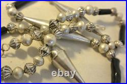 Unsigned Navajo NECKLACE withBLACK CORAL & Sterling Silver Bench & Cone Beads