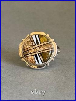 Unused Navajo Sterling Silver Inlaid Stones and Shell Ring Marty Yazzie Size 8