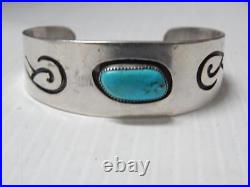 VINTAGE NAVAJO STERLING SILVER TURQUOISE WIDE CUFF BRACELET sz6 3/4 A+ GIFT