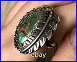 VINTAGE Navajo Royston Turquoise Large Leaf Sterling Silver Ring Sz 7