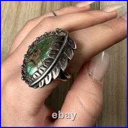 VINTAGE Navajo Royston Turquoise Large Leaf Sterling Silver Ring Sz 7