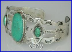 VINTAGE RARE Cerrillos NM Turquoise FRED Harvey NAVAJO Sterling Cuff 1920 Sz5.5