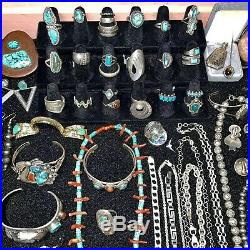 VINTAGE STERLING SILVER JEWELRY LOT1970s NAVAJOART DECOMEXICO 1700 g. 104 pc