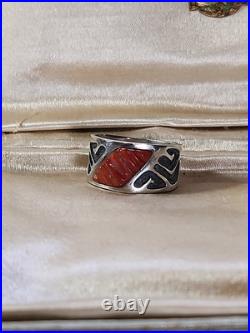 VINTAGE Signed NAVAJO STERLING SILVER & RED CORAL RING size 9 VINTAGE Signed NAVAJO STERLING SILVER & RED CORAL RING size 9