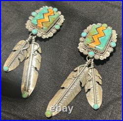 VTG Bernyse Chavez Navajo Inlay Sterling Silver Earrings Golden Eagle Trading