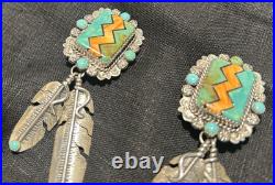 VTG Bernyse Chavez Navajo Inlay Sterling Silver Earrings Golden Eagle Trading
