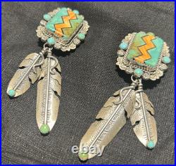 VTG Bernyse Chavez Navajo Inlay Sterling Silver Earrings Golden Eagle Trading
