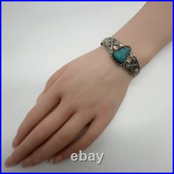 VTG Fred Harvey Era Navajo Sterling Stamped Turquoise Cuff Bracelet 15.8g #gbk