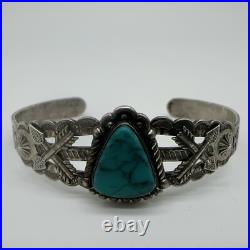VTG Fred Harvey Era Navajo Sterling Stamped Turquoise Cuff Bracelet 15.8g #gbk