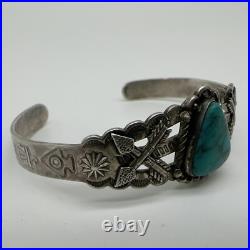 VTG Fred Harvey Era Navajo Sterling Stamped Turquoise Cuff Bracelet 15.8g #gbk