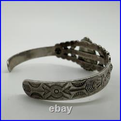 VTG Fred Harvey Era Navajo Sterling Stamped Turquoise Cuff Bracelet 15.8g #gbk