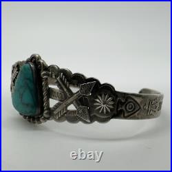VTG Fred Harvey Era Navajo Sterling Stamped Turquoise Cuff Bracelet 15.8g #gbk