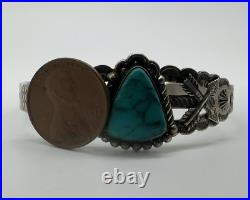 VTG Fred Harvey Era Navajo Sterling Stamped Turquoise Cuff Bracelet 15.8g #gbk