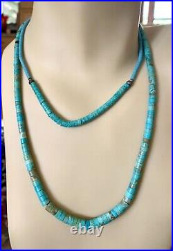 VTG Navajo 2 Turquoise Heishi Sterling Silver GraduallyBeaded Necklaces 36.4G