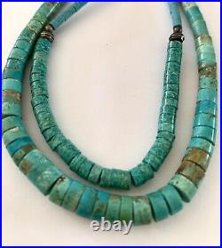 VTG Navajo 2 Turquoise Heishi Sterling Silver GraduallyBeaded Necklaces 36.4G