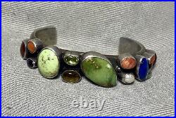 VTG Navajo Sterling Mult Gem ROYSTON Turquoise CUFF BRACELET R Chee Superb 69g