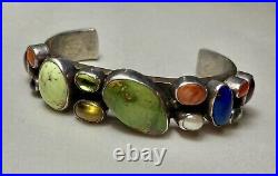 VTG Navajo Sterling Mult Gem ROYSTON Turquoise CUFF BRACELET R Chee Superb 69g