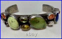 VTG Navajo Sterling Mult Gem ROYSTON Turquoise CUFF BRACELET R Chee Superb 69g