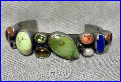 VTG Navajo Sterling Mult Gem ROYSTON Turquoise CUFF BRACELET R Chee Superb 69g