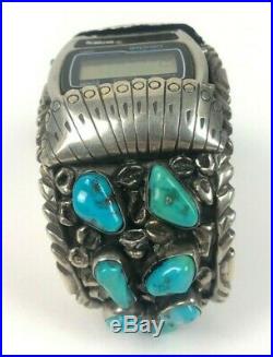 VTG Navajo Sterling Silver Turquoise Cluster Old Pawn Men's Watch Cuff Bracelet